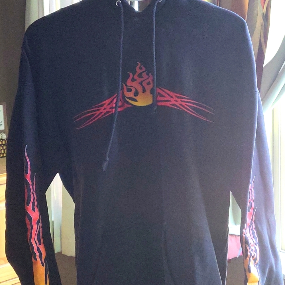 Mens hoodie black flamed sweatshirt